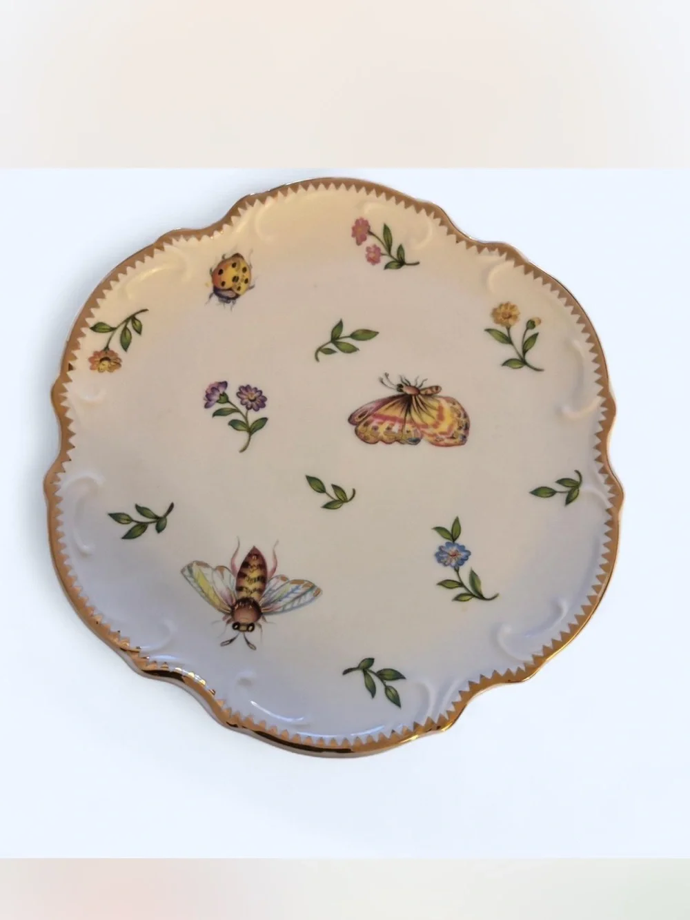 Godinger Decorative Butterfly & Floral Porcelain Plate - Gold Trim